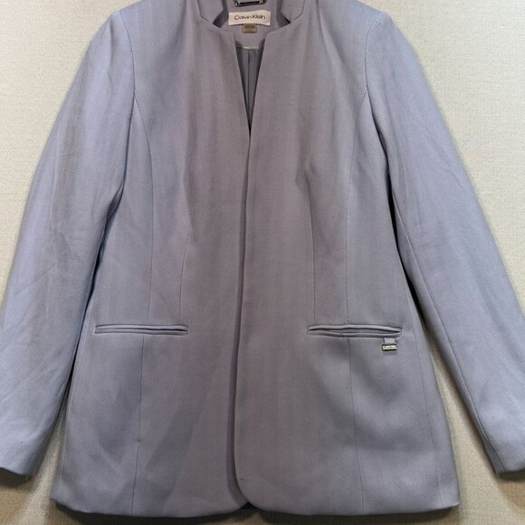 Calvin Klein Women's Open Front Pleated Blazer Long Sleeve Size 4 Light Blue - Picture 6 of 14